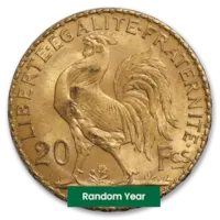 French Gold 20 Francs Rooster Coin Avg Circulated - Random Year