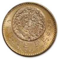 Mexican 20 Pesos Gold Coin AU-BU Condition - Random Year