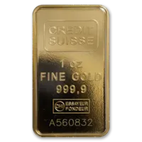 1 oz Gold Credit Suisse Bar w/ Assay Card