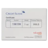 1 oz Platinum Credit Suisse Bar w/ Assay Card