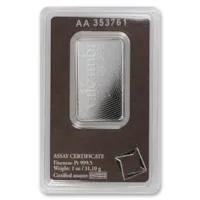 1 oz Platinum Valcambi Bar w/ Assay Card
