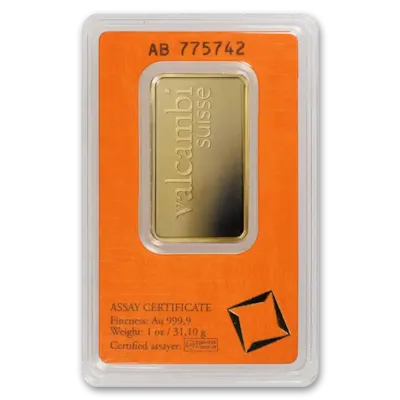 1 oz Gold Valcambi Bar w/ Assay Card