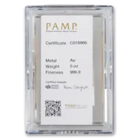 5 oz Gold PAMP Suisse Lady Fortuna Veriscan® Bar w/ Assay