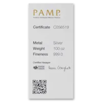 100 oz Silver PAMP Suisse Bar