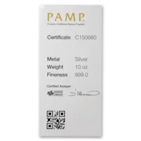 10 oz Silver PAMP Suisse Bar w/ Assay Card
