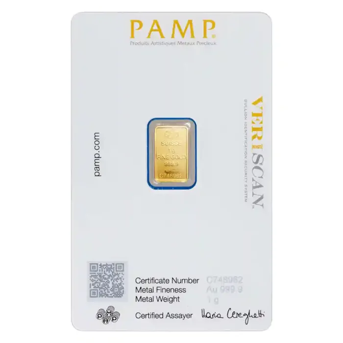 1 gram Gold PAMP Lady Fortuna VERISCAN™ Bar w/ Assay | Bullion.com