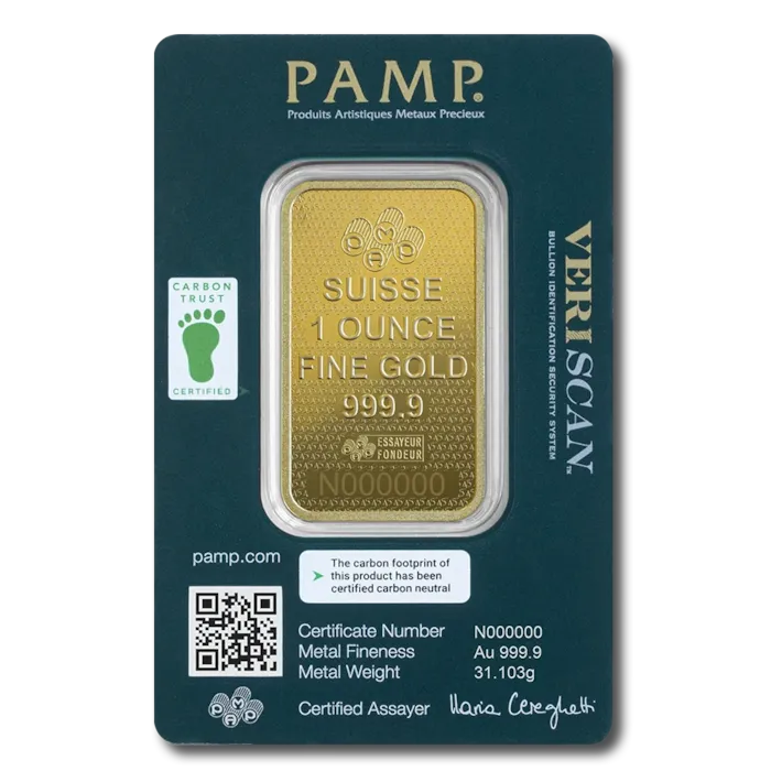 1 oz Gold PAMP Lady Fortuna Veriscan® 45th Anniv Bar w/ Assay