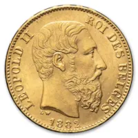 1867-1882 Belgium Gold 20 Francs Leopold II Avg Circ