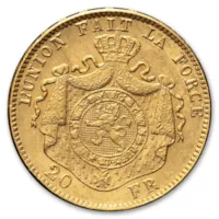 1867-1882 Belgium Gold 20 Francs Leopold II Avg Circ