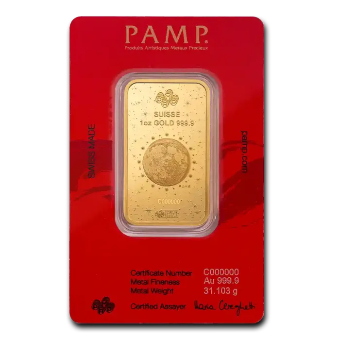 1 oz Gold Bar - PAMP Suisse Lunar White Snake Assay Card | Bullion.com