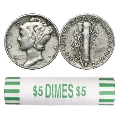 90% Silver Mercury Dime - 50-Coin Roll Avg Circ