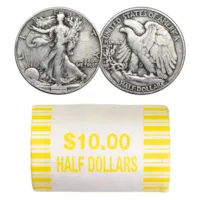90% Silver Walking Liberty Halves - $10 20-Coin Roll Avg Circ