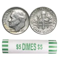 90% Silver Roosevelt Dimes - 50-Coin Roll Avg Circ