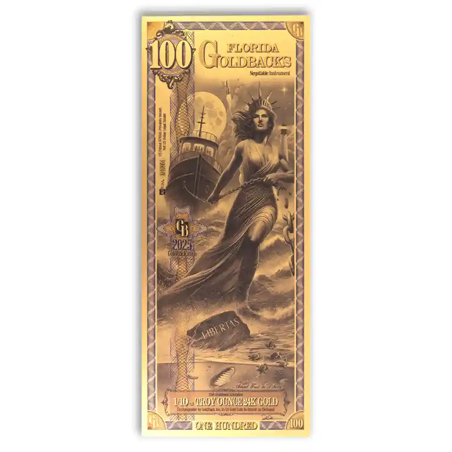 100 Florida Goldback – 24k Aurum Gold Foil Note | Bullion.com