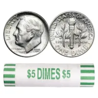 90% Silver Roosevelt Dimes - 50-Coin Roll Avg BU