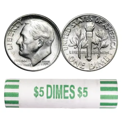 90% Silver Roosevelt Dimes - 50-Coin Roll Avg BU