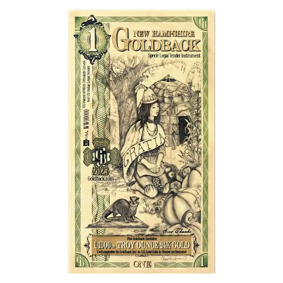 1 New Hampshire Goldback – 24k Aurum Gold Foil Note | Bullion.com