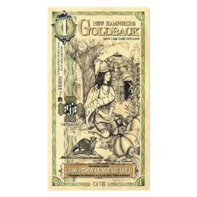 1 New Hampshire Goldback – 24k Aurum Gold Foil Note
