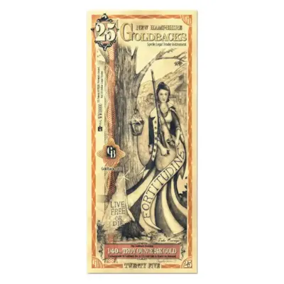 25 New Hampshire Goldback – 24k Aurum Gold Foil Note
