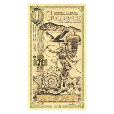 1 South Dakota Goldback – 24k Aurum Gold Foil Note
