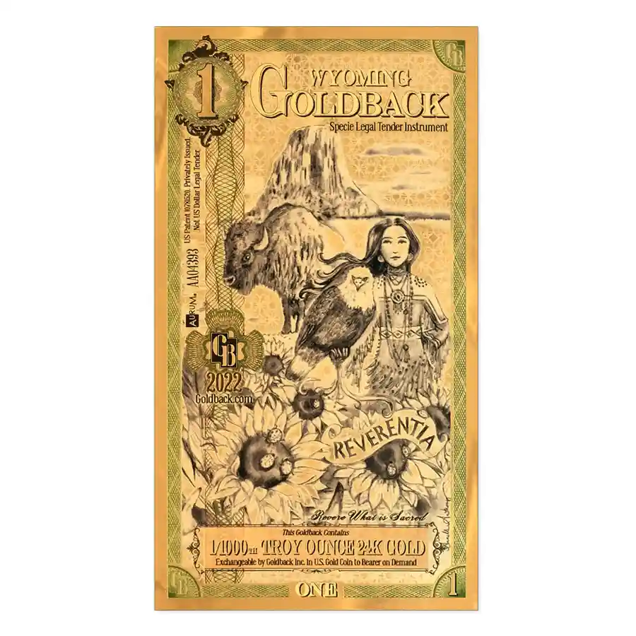 1 Wyoming Goldback – 24k Aurum Gold Foil Note | Bullion.com