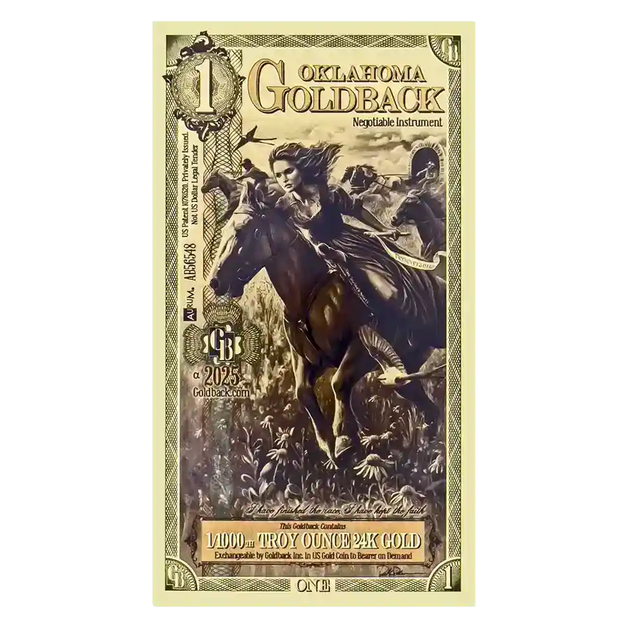 1 Oklahoma Goldback – 24k Aurum Gold Foil Note | Bullion.com