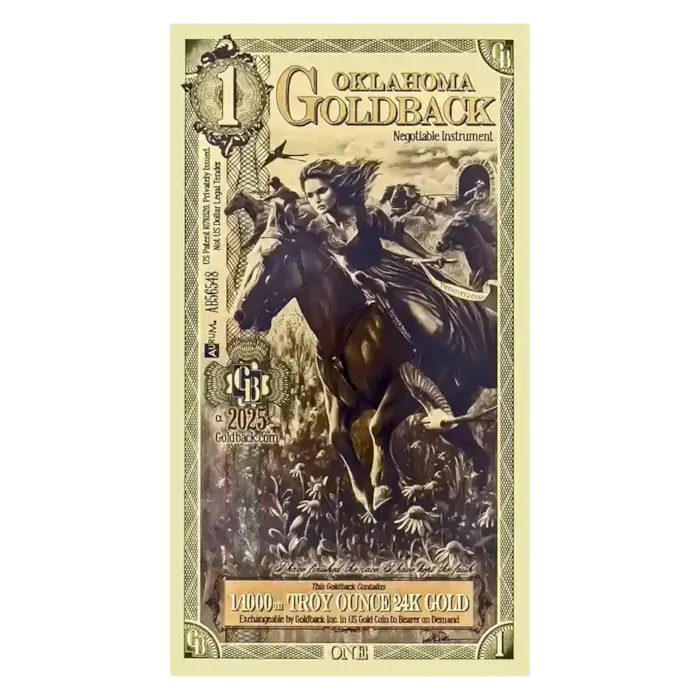 1 Oklahoma Goldback – 24k Aurum Gold Foil Note | Bullion.com