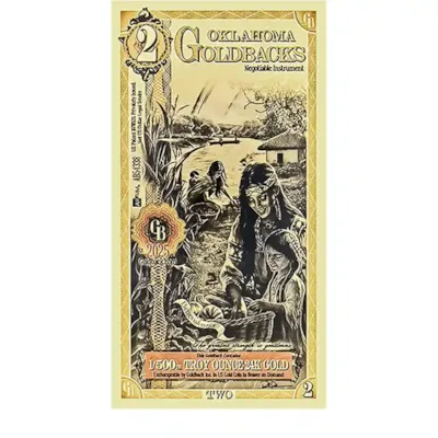 2 Oklahoma Goldback – 24k Aurum Gold Foil Note
