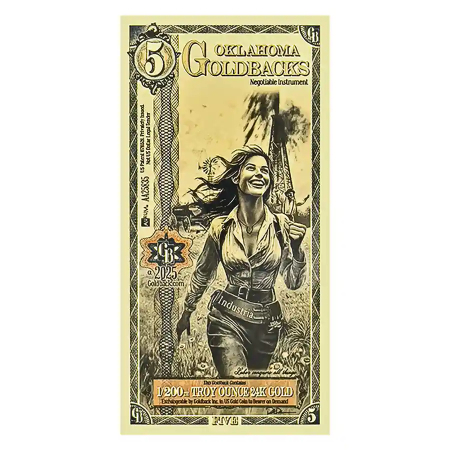 5 Oklahoma Goldback – 24k Aurum Gold Foil Note | Bullion.com