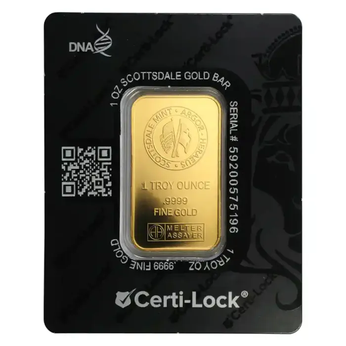 1 oz Scottsdale Gold Bar - Certi-Lock® (Lion, Black Assay
