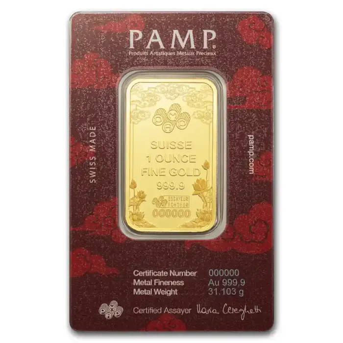 2025 1 oz Gold Bar – PAMP Good Luck Yellow Dragon w/Assay