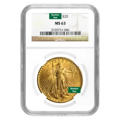 $20 St Gaudens Gold Double Eagle MS-63 NGC - Random Year