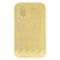 50 gram Gold The Royal Mint Britannia Bar w/ Assay (New Design)