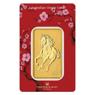 2026 1 oz Gold Bar - Perth Mint Lunar Horse w/ Assay