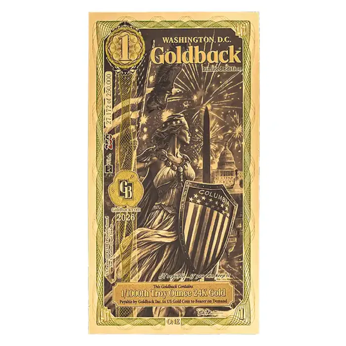 Thousand Mile Scroll Gilded 0/200 激レアデック 1 Washington D.C. Goldback – 24k Aurum Gold Foil Note | Bullion.com