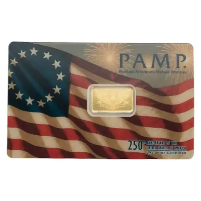 2.5 gram Gold PAMP 250th Anniversary of the USA Bar